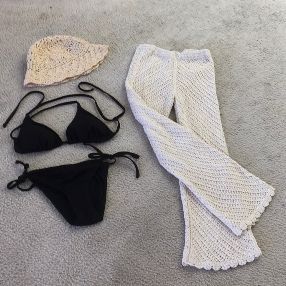 ZARA/“VANILLA LATTE”CROCHET KNIT SCALLOPED HEM FLAIR PANTS/ NEW